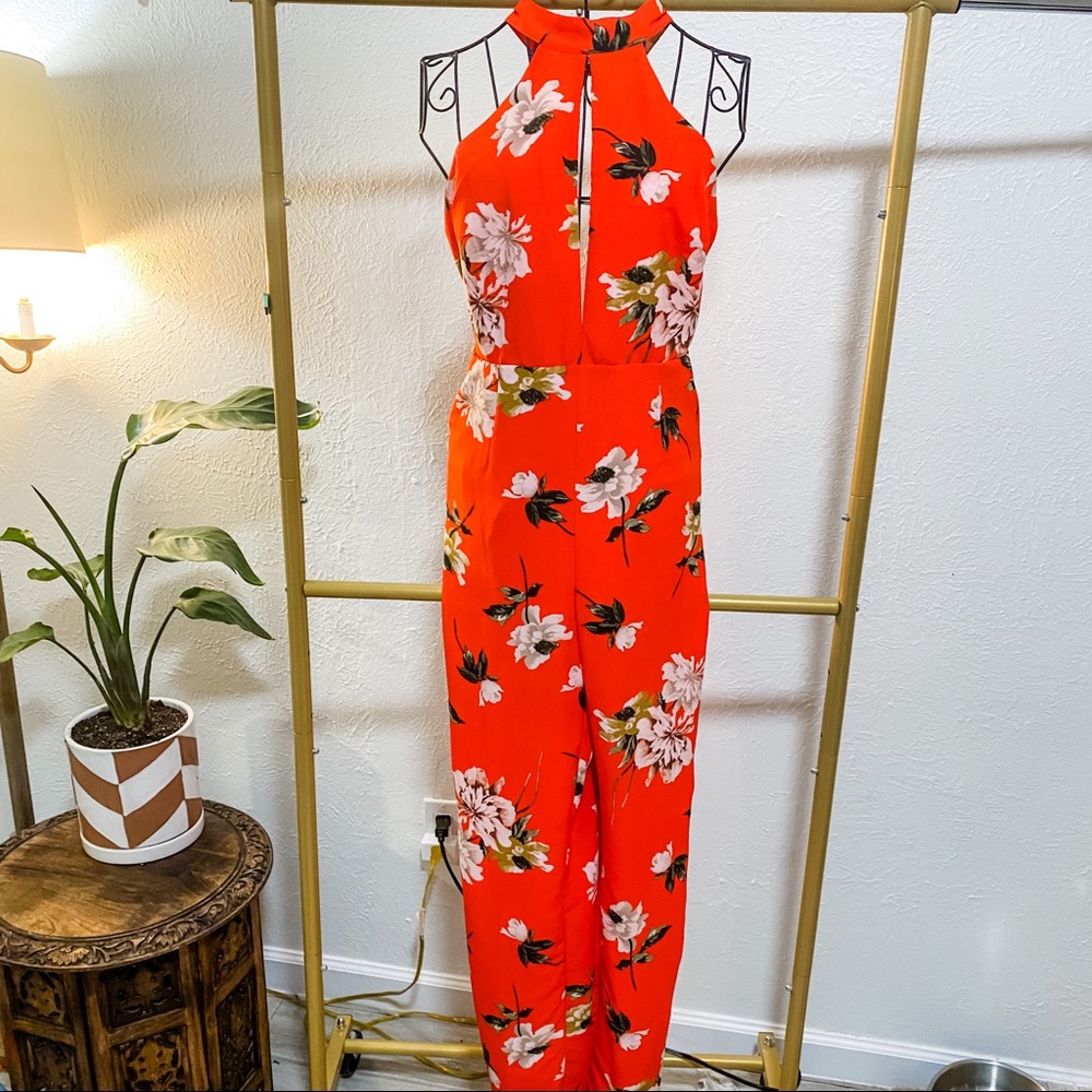 Med - Tropical print red jumpsuit